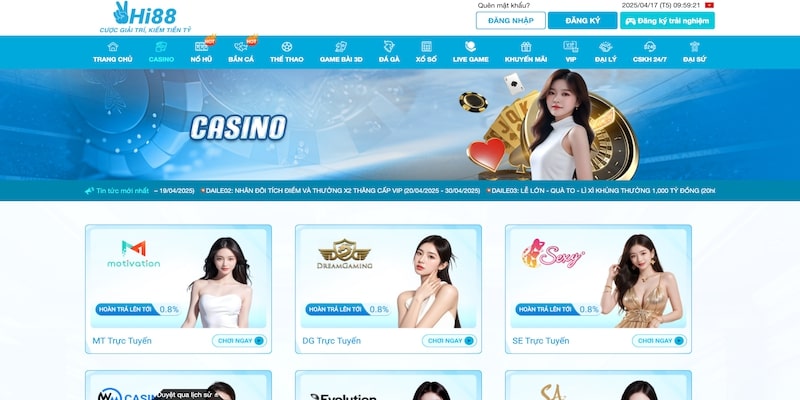 Dữ liệu chung về game casino tại Hi88