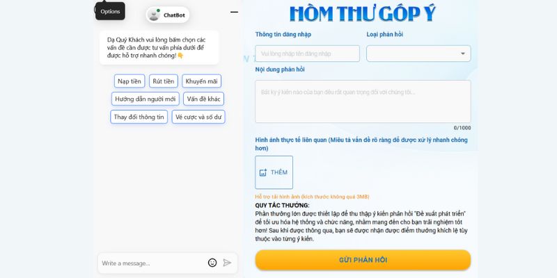 Thành viên sử dụng công cụ live chat để trò chuyện với bộ phận CSKH
