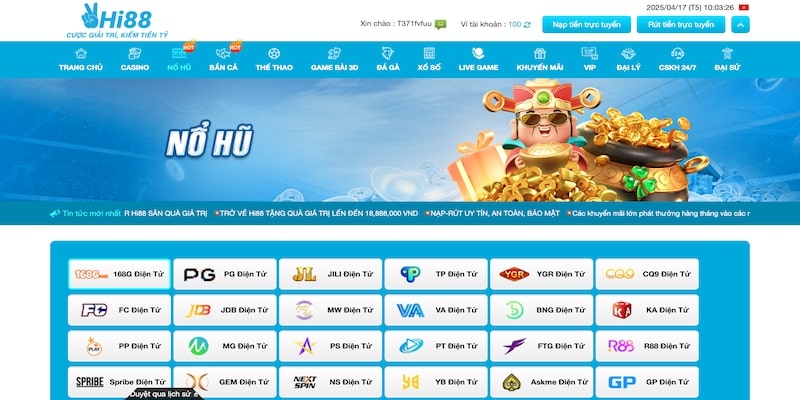 Thông tin chung về hạng mục nổ hũ tại Hi88